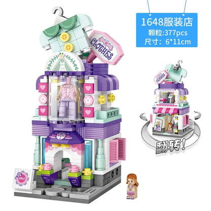 LOZ Blocks FUN Ideas Mini Street Store Toy Small Flower Pisa Shop Brinquedos MOC City House Food Building Bricks Girl Gifts