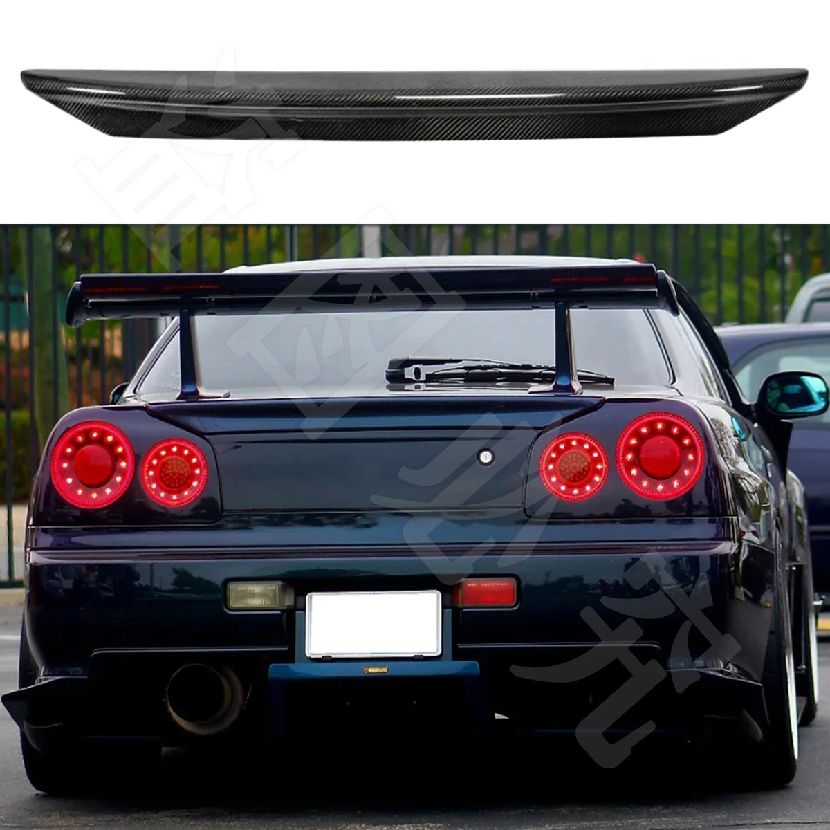 For Nissan Skyline R34 GTR rear trunk spoiler wing boot lip body kit HK style high-quality carbon fiber ducktail wing