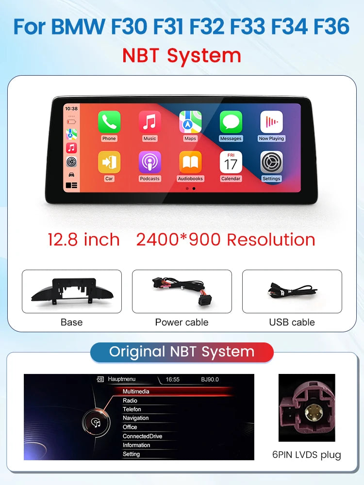 HFmidia 2026 New Linux System 10.25 12.8inch Thin Screen For BMW 3 4Series M3 M4 F30 F36 Wireless CarPlay Auto Car Video Players