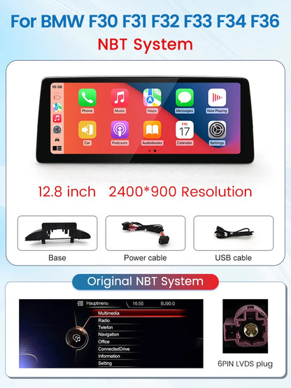 HFmidia 2026 New Linux System 10.25 12.8inch Thin Screen For BMW 3 4Series M3 M4 F30 F36 Wireless CarPlay Auto Car Video Players