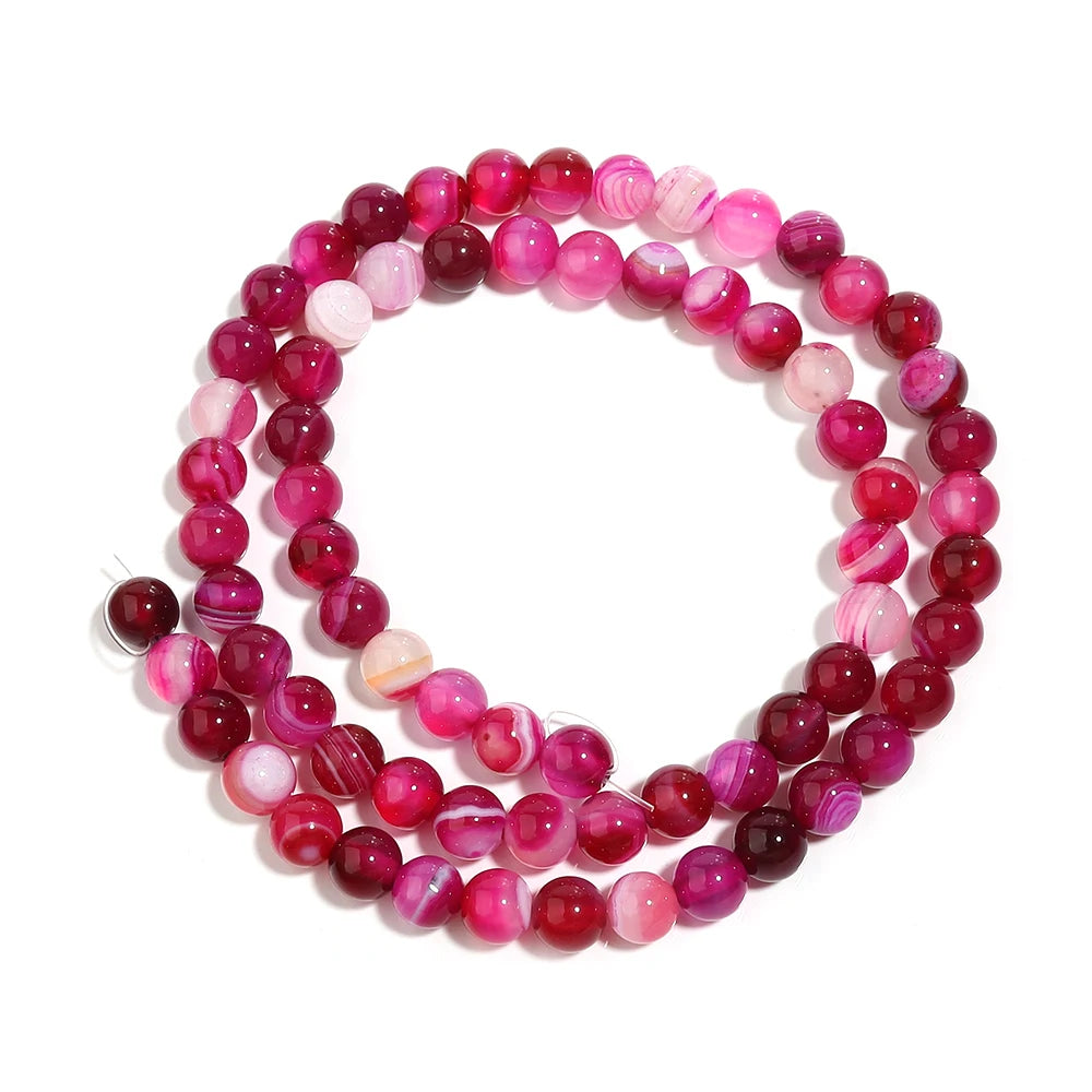 1 Strip 4/6/8/10/12mm Pink Natural Agate Loose Beads Gemstone Round Natural Stone Beads for Jewelry Making DIY Bracelet Necklace