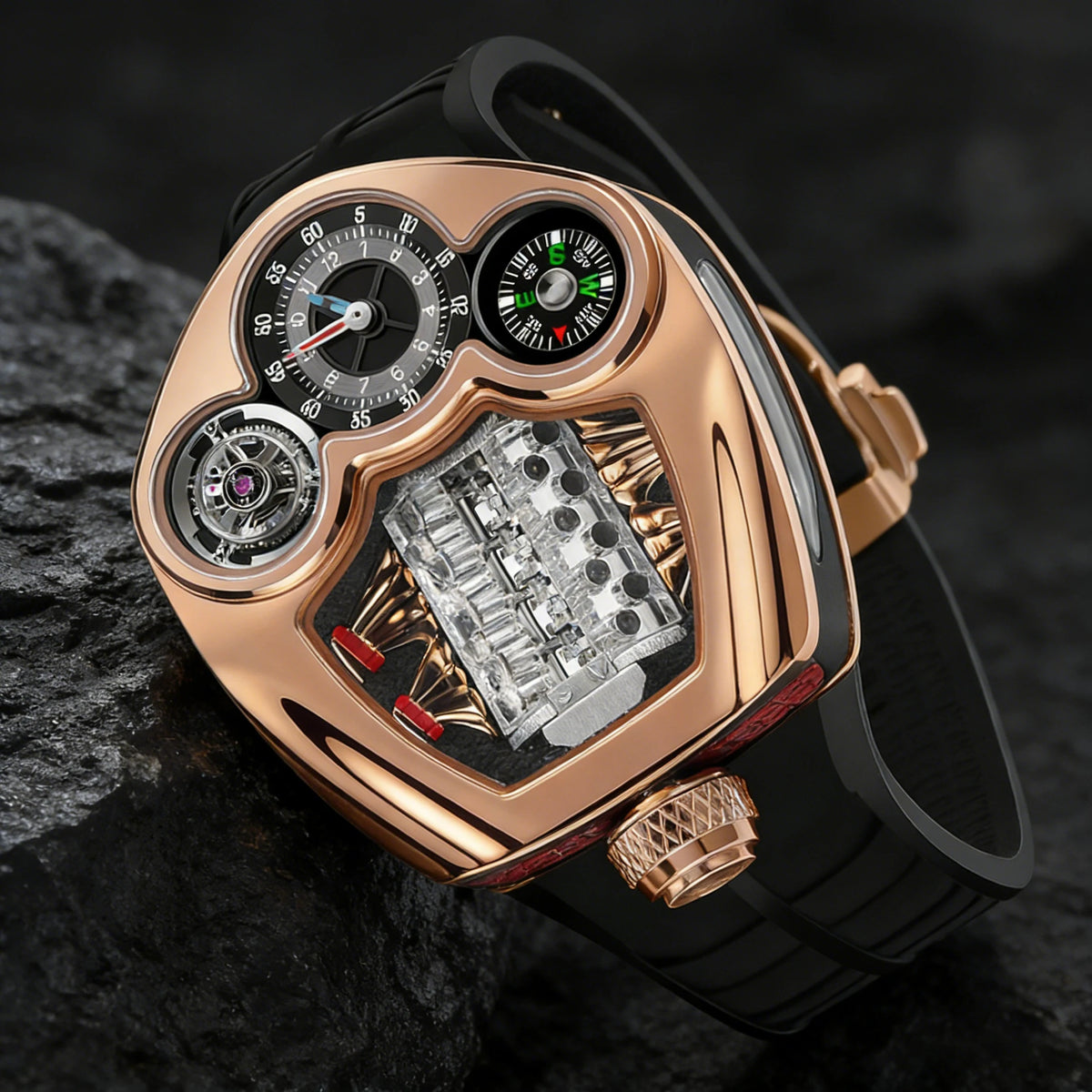 PINDU Design NEW Engine Series Quartz Watch Men Stainless steel Compass Waterproof Swiss quartz 762 movement watch TOP-luxurious