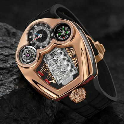 PINDU Design NEW Engine Series Quartz Watch Men Stainless steel Compass Waterproof Swiss quartz 762 movement watch TOP-luxurious