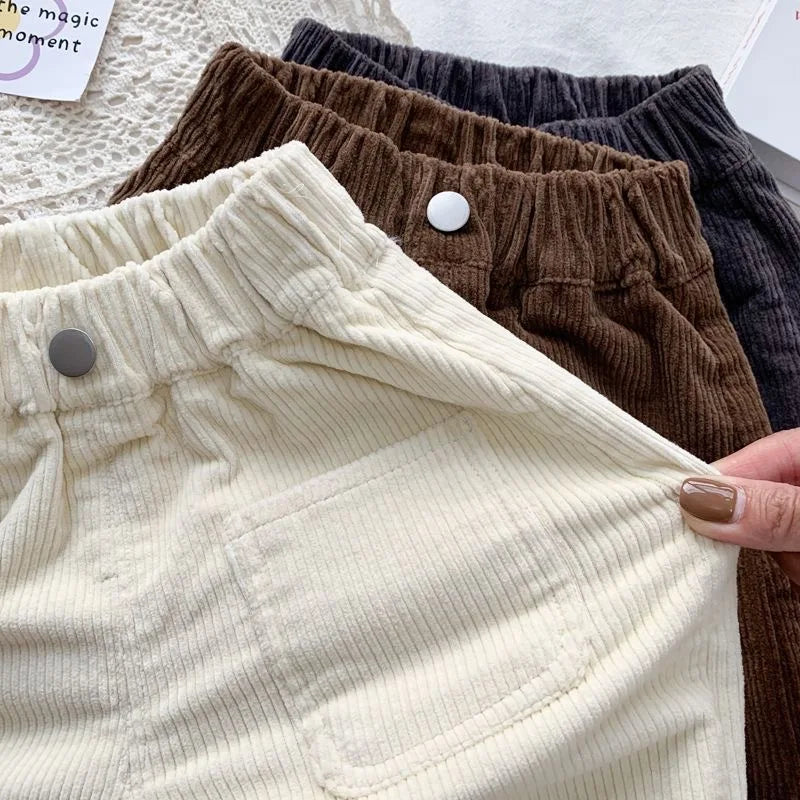 New Spring Autumn Kids Pants 2-7T Simple Style Boys and Girls Loose Corduroy Trousers Baby Clothing Children Pants Outdoor Wear