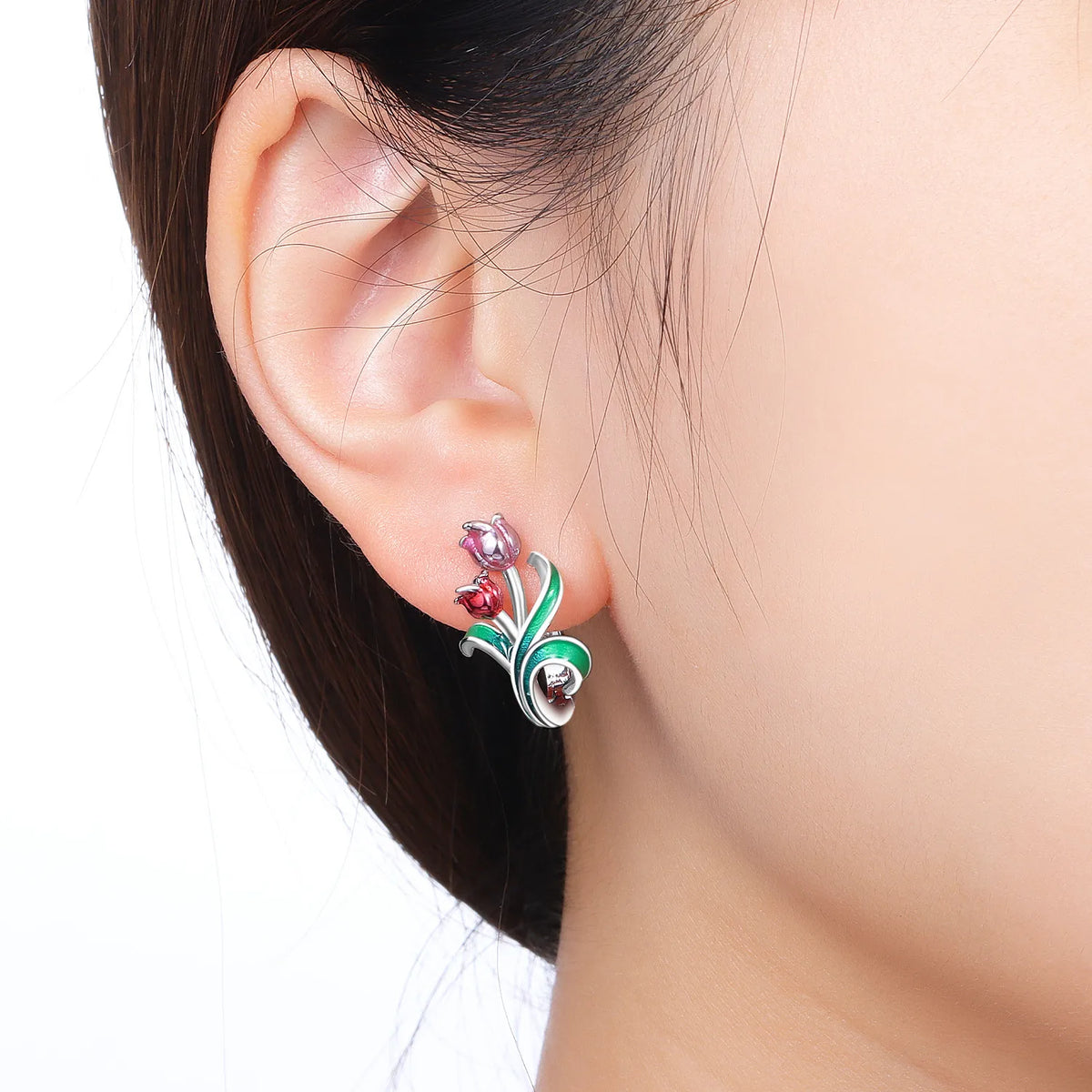 PANPOKI Original 925 Sterling Silver Beautiful Tulip Flower Earrings Women Hoop Earring Anniversary Jewelry Trendy Gifts