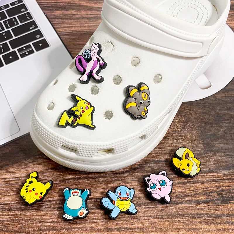 25-72pcs Potdemiel Pokemon Pikachu Shoes Charms PVC Cartoon Shoe Decoration Accessories Clog Sandals Buckle Kids Friends Gift