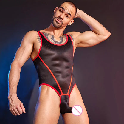 Hot Sexy Oil Glossy Shiny Penis Sheath Bodysuit Men One Pieces Thong Gays Tights Exotic Lingerie Leotard Sissy Sex Porno Clothes