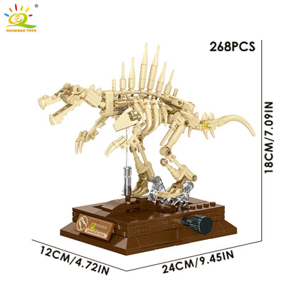 HUIQIBAO Dinosaur Skeleton Fossil Model Building Blocks Triceratops Velociraptor Dino Jurassic Series Bricks for Children Toy
