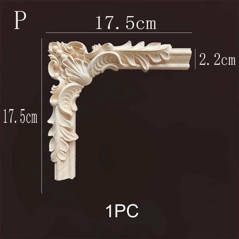 Natural Wood Corner Onlay Moldling European Style Home Decor Background Wall Applique Carved Figurine Living Room Decoration
