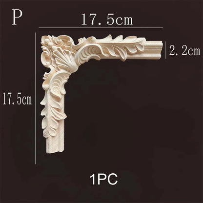 Natural Wood Corner Onlay Moldling European Style Home Decor Background Wall Applique Carved Figurine Living Room Decoration
