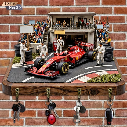 2D Flat. 1pc. Racing-Themed Key Hook - Multifunctional Decorative Key Rack, Equipped with Four Metal Hooks, Wall Decoration