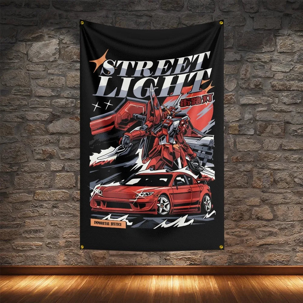JDM Racing Modified Car Culture Flag Polyester Digital Printing Cars Banner For Decoration