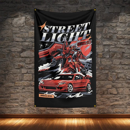 JDM Racing Modified Car Culture Flag Polyester Digital Printing Cars Banner For Decoration
