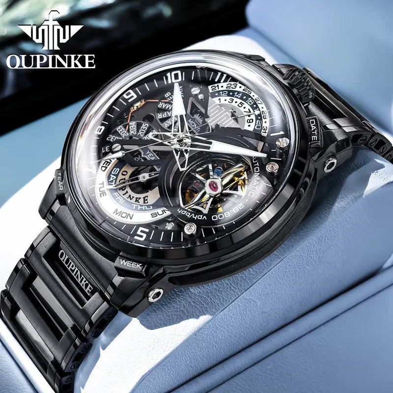Oupinke Automatic Mechanical Watch, Italian Designer Collaboration, Openwork High-End Business Men's Watch