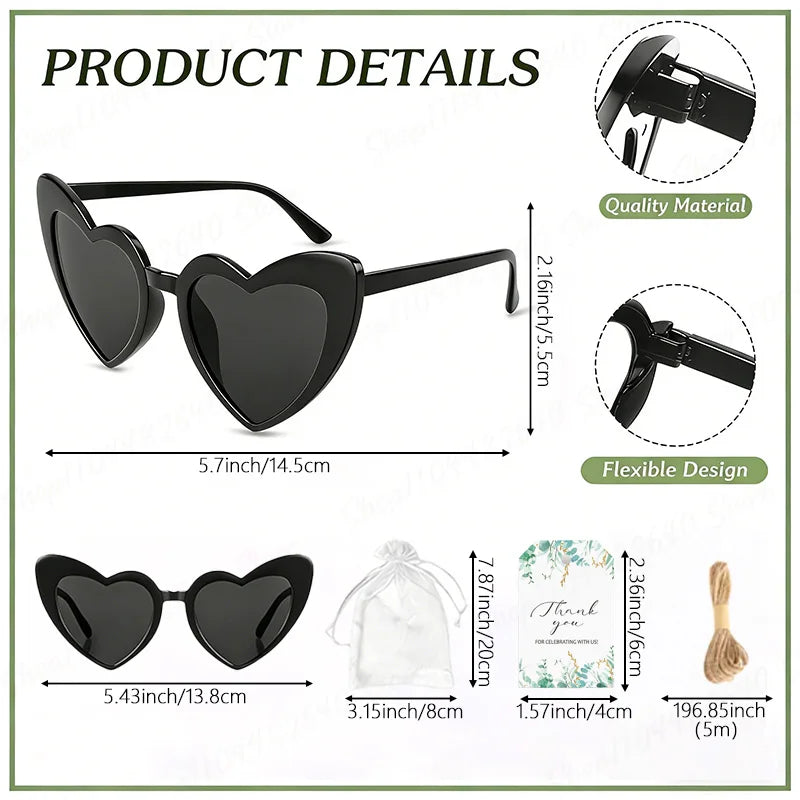 12-100Pcs Wedding Sunglasses for Guests Heart Shaped Sunglasses Bachelorette Party Glasses Bridal Shower Party Favors Photo Prop