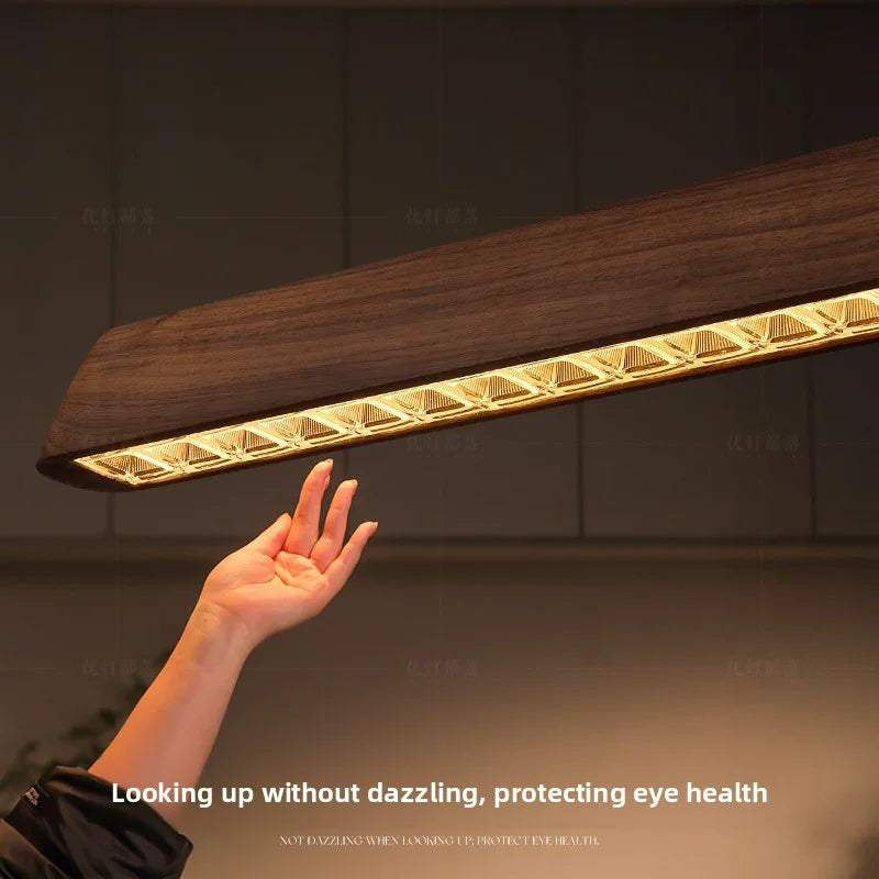 2026 New Restaurant Chandelier Made Of Solid Wood For Eye Protection Minimalist Office Tea Room Long Straight Table Hanging Lamp