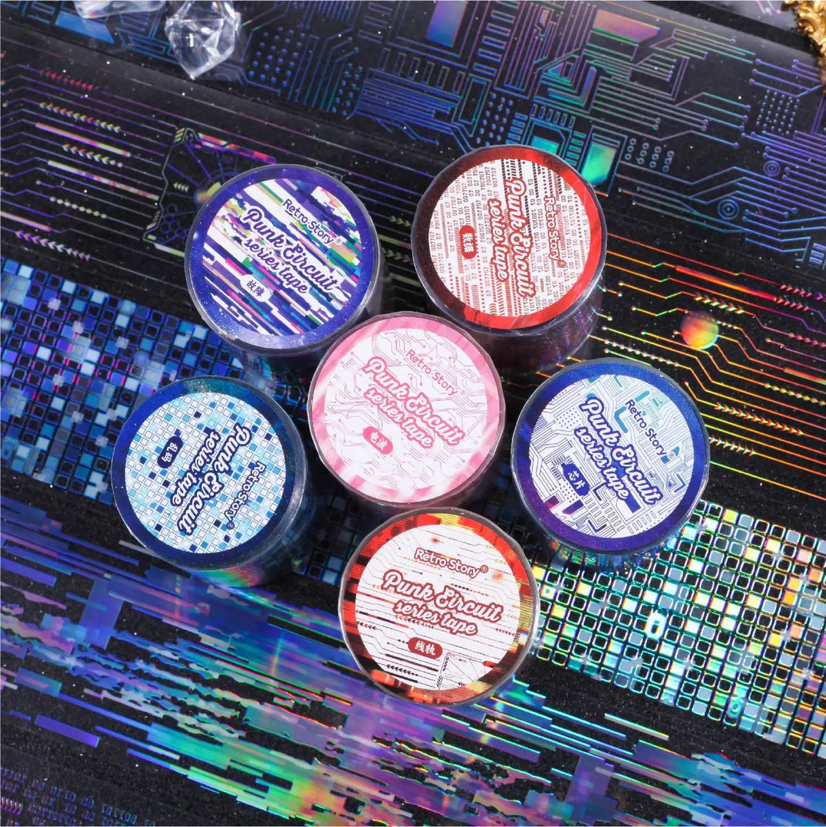 50mm*2m/1roll Punk Circuit Laser Washi Tape Stickers Holographic Cyber Decor Tape Scrapbooking DIY Journal Craft Supplies