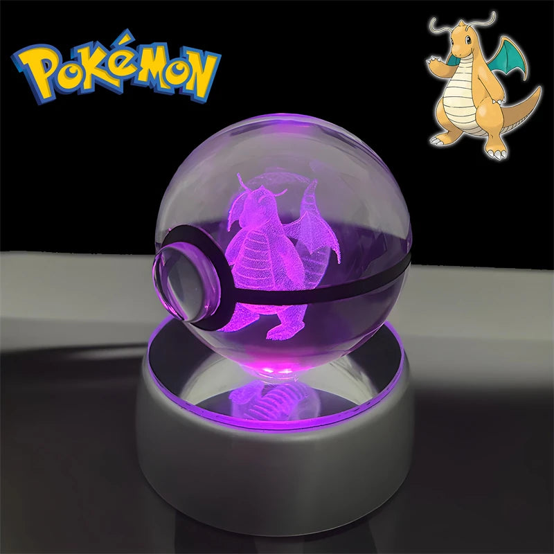 Pokemon 3D Crystal POKE BALL Figure Toys Snivy Dragonair Blastoise Venusaur Milotic Raichu Night Light LED Lamp Base Model Dolls