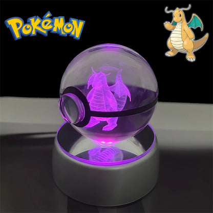 Pokemon 3D Crystal POKE BALL Figure Toys Snivy Dragonair Blastoise Venusaur Milotic Raichu Night Light LED Lamp Base Model Dolls