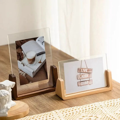 1PC Walnut/Beech Creative Photo Frame Acrylic U Shape Transparent Frame Desktop Wood Wedding Pictures Frame Office Decor