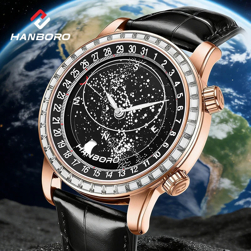 HANBORO Starry Sky Series Men's Fully Automatic Mechanical Watch Fashion Waterproof Night Light Watch