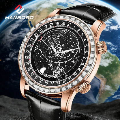 HANBORO Starry Sky Series Men's Fully Automatic Mechanical Watch Fashion Waterproof Night Light Watch