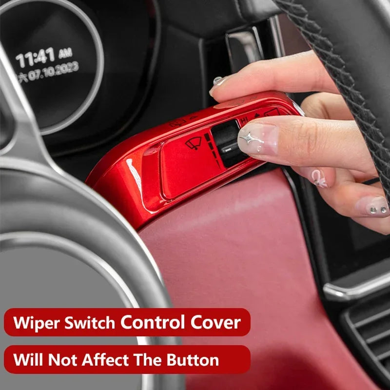 2PCS Car Steering Wheel Headlight Switch Control Cover Carbon Fiber Wiper Switch Trim For Porsche Cayenne 2019-2026 Accessories