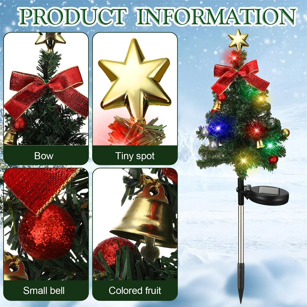 Christmas Solar Tree Light Outdoor Decorations Garden Stake Lighted Yard LED Solar Stakes Trees for Pathway Lawn Patio Ornament