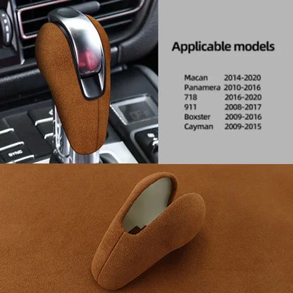 Car Gear Shift Knob Top Suede Wrap Trim Cover for Porsche Macan 95B Panamera 970 718 911 Interior Sticker Accessories