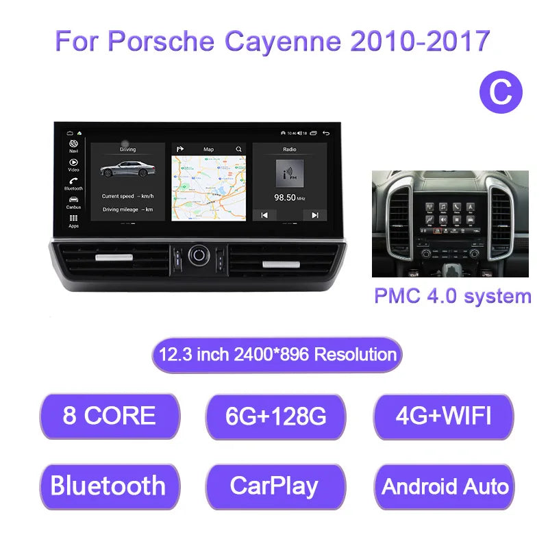 12.3 Inch For Porsche Cayenne 2010-2018 Android 15 8-Core 8G+256G Car Multimedia Player Stereo Receiver Radio GPS 4G Carplay