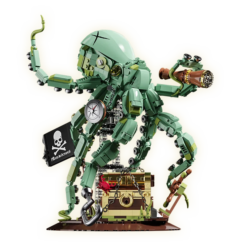 Pirate Building Blocks Octopus Sea Monster Adventure Treasure Hunt Puzzle Toy for Kids Adults STEM Educational Gifts 1128pcs