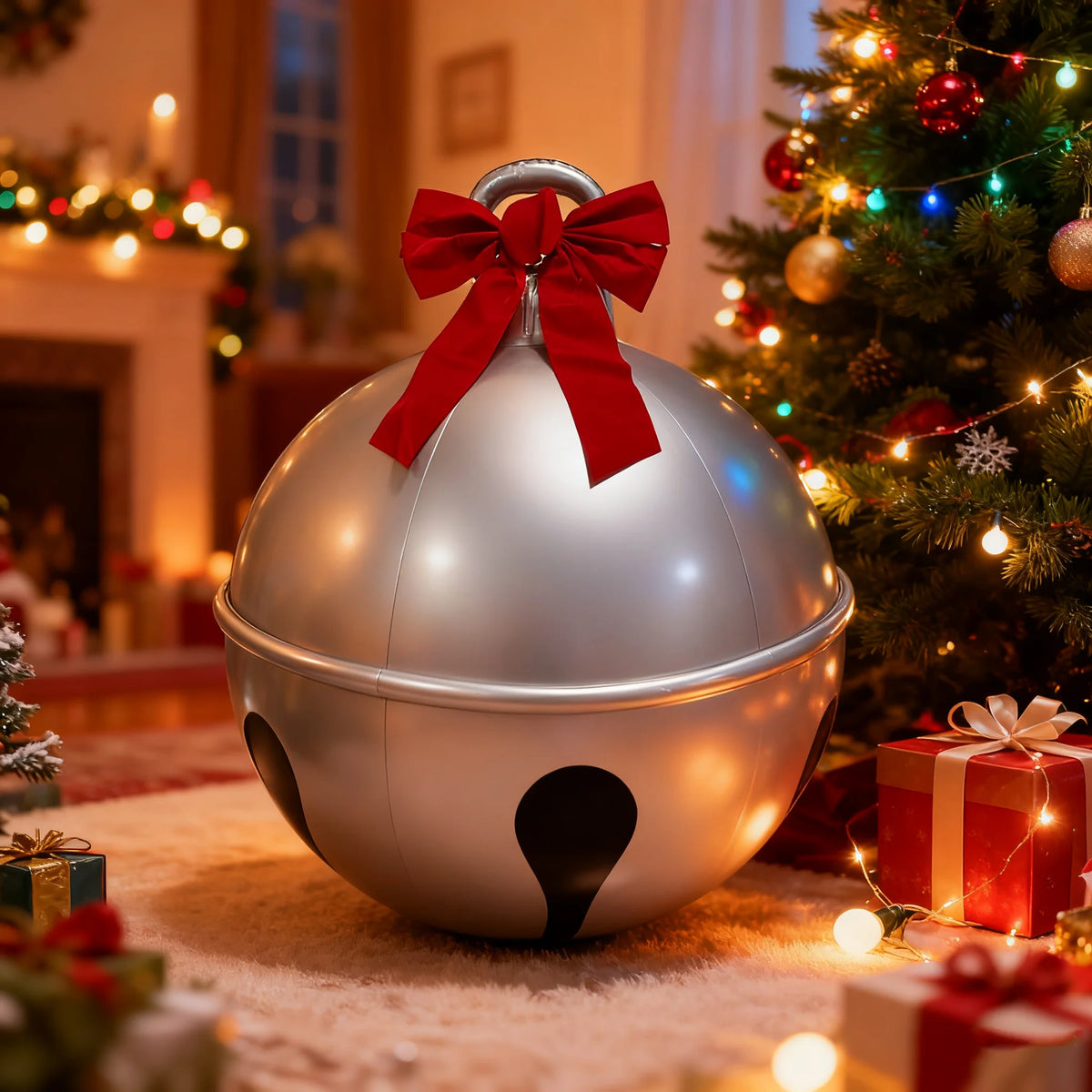 24 Inch Inflatable Christmas Ball Jingle Bell Giant Christmas Pvc Ball Decorations Large Holiday Inflatables Ornaments with Red
