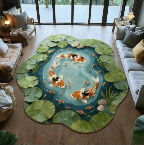 Koi Fish Pattern Bedroom Decor Round Carpet Anti-slip Carpets for Living Room Fluffy Soft Lounge Floor Mat Thick Plush Study Rug