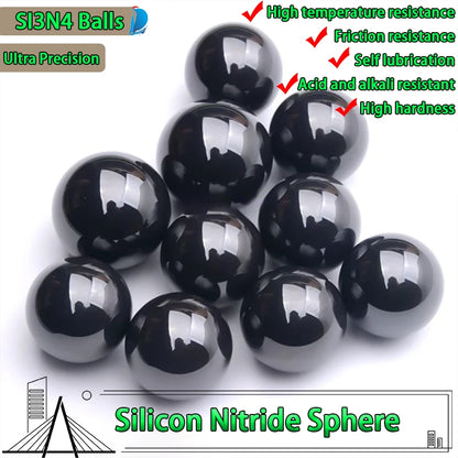 G5 SI3N4 ceramic bearing balls showcasing high precision and durability with features like friction resistance and self lubrication.