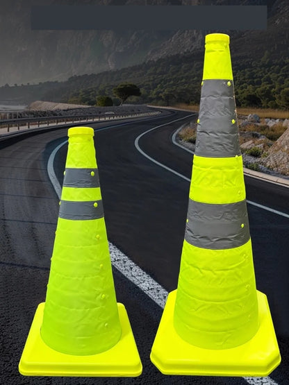 Telescopic Road Cone Fluorescent Green Reflective Cone Sign Parking Car Emergency Light Warning Barrier Foldable Cone Tube