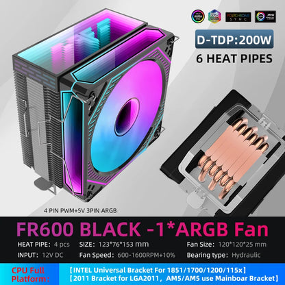Metalfish CPU Air Cooler 4 6 Heat Pipe PC Radiator Cooling ARGB PWM 12cm Fan For 1851/1700/1200/115X/AM5/AM4/2011/X79/X99