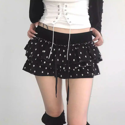 Sweet Cool Kawaii Y2K Puff Mini Skirt Women's Plaid High-Waist Lace Patchwork Bow Casual Dating Skirt  Lolita School Performance