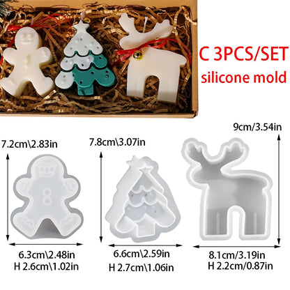 3pcs Gingerbread Man Elk Pine Snowflake Scented Candle Silicone Mold DIY Winter Home Resin Gypsum Decor Handmade Christmas Gifts