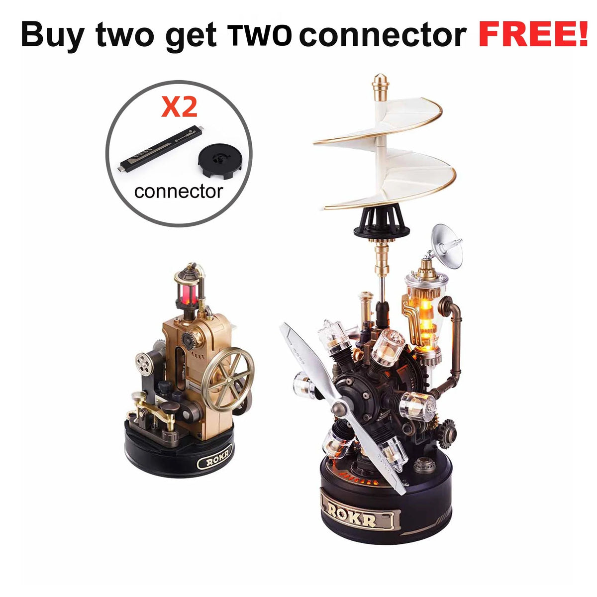 ROBOTIME ROKR Leonardo Da Vinci's Helicopter 3D Puzzle Steampunk Mechanical Model with Moving Wing LED Unique XMAS Gift For Men