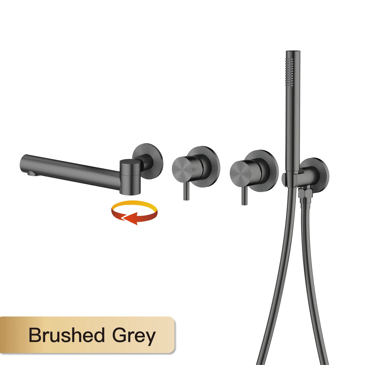 Simple Luxury Gun Gray Brass Bathroom Faucet with Wall Design and a Dual Handle Bathtub Mixer for Both Hot and Cold Water