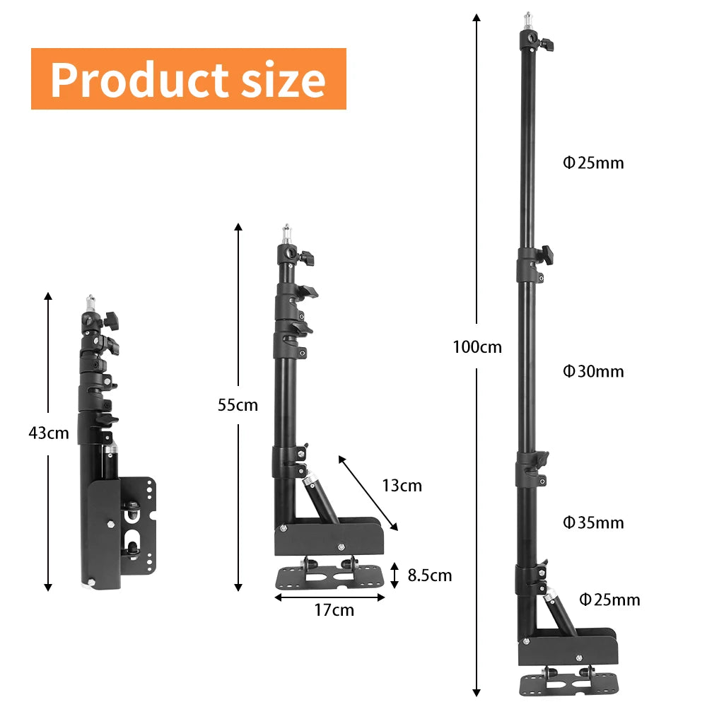 Wall Mount Boom Arm for Photography Studio Video Strobe Lights Max Length 53.9 inches /137 cm  Horizontal and Vertical Rotatable