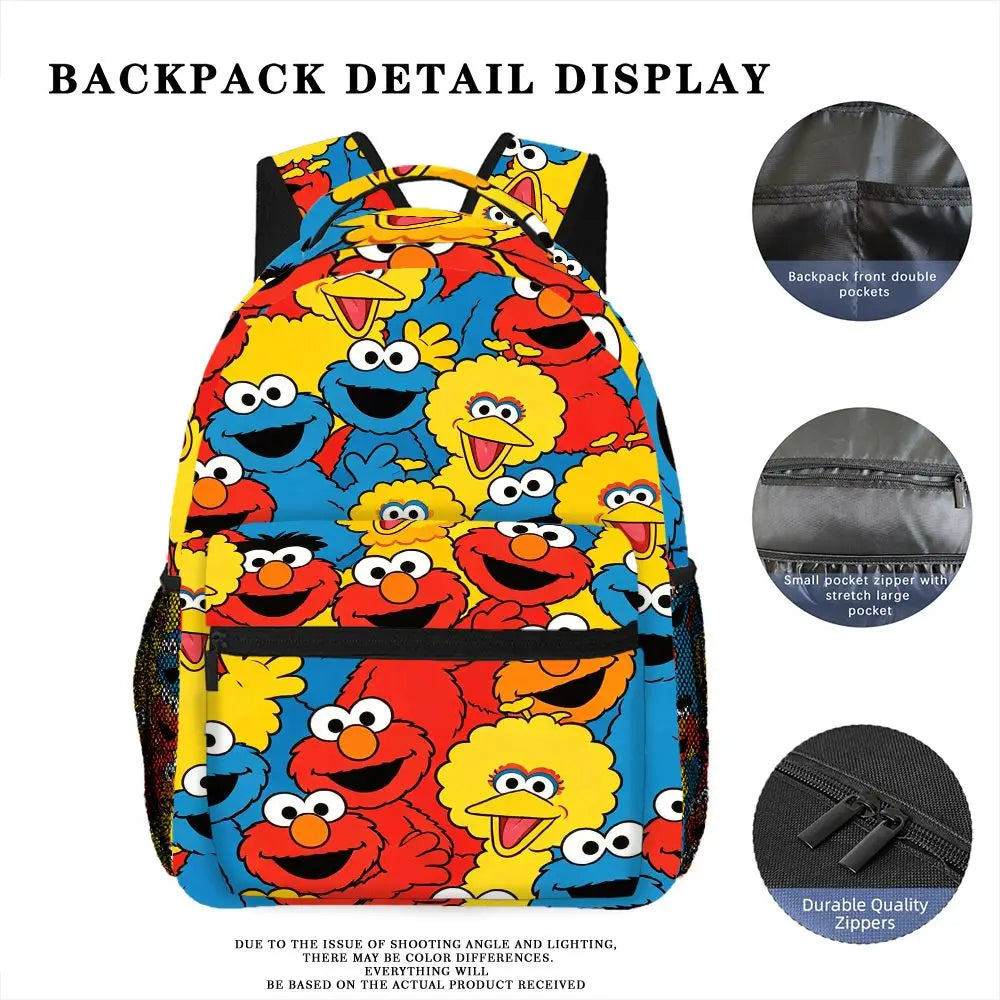 Cartoon Elmo Big Bird Full Print Backpack Sesame Street Schoolbag Outdoor Travel Rucksack Gift