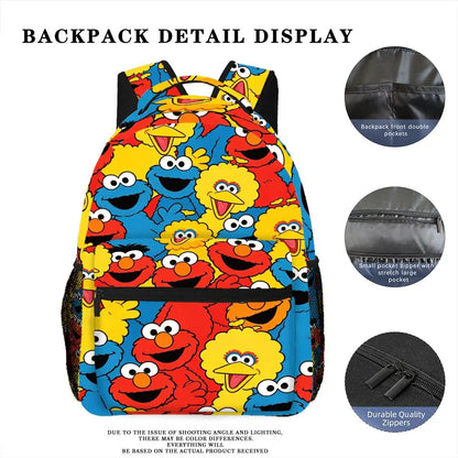 Cartoon Elmo Big Bird Full Print Backpack Sesame Street Schoolbag Outdoor Travel Rucksack Gift