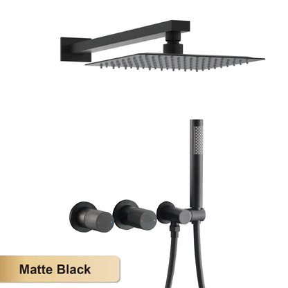 Luxury Bathroom Brass Gun Grey Wall-Mounted Shower System 2 Function Embedded Bath Mixer Tap Dual Spray Rainfall/Handheld