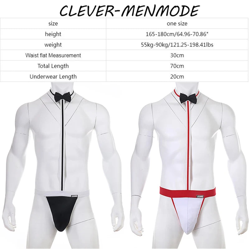 Novelty Sexy Men's Mankini Thong Underwear Erotic Lingerie Waiter Costume Suspender Bodysuit Tie Teddies