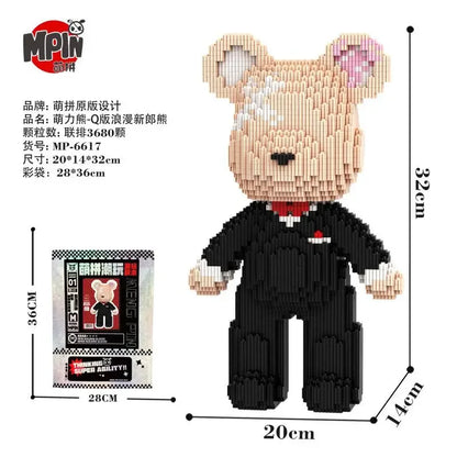 Weeding Bear Building Block Art Cake Bear Eternal Heart Bouquet Bear Ornament DIY Assembly Mini Brick Figure for Birthday Gift