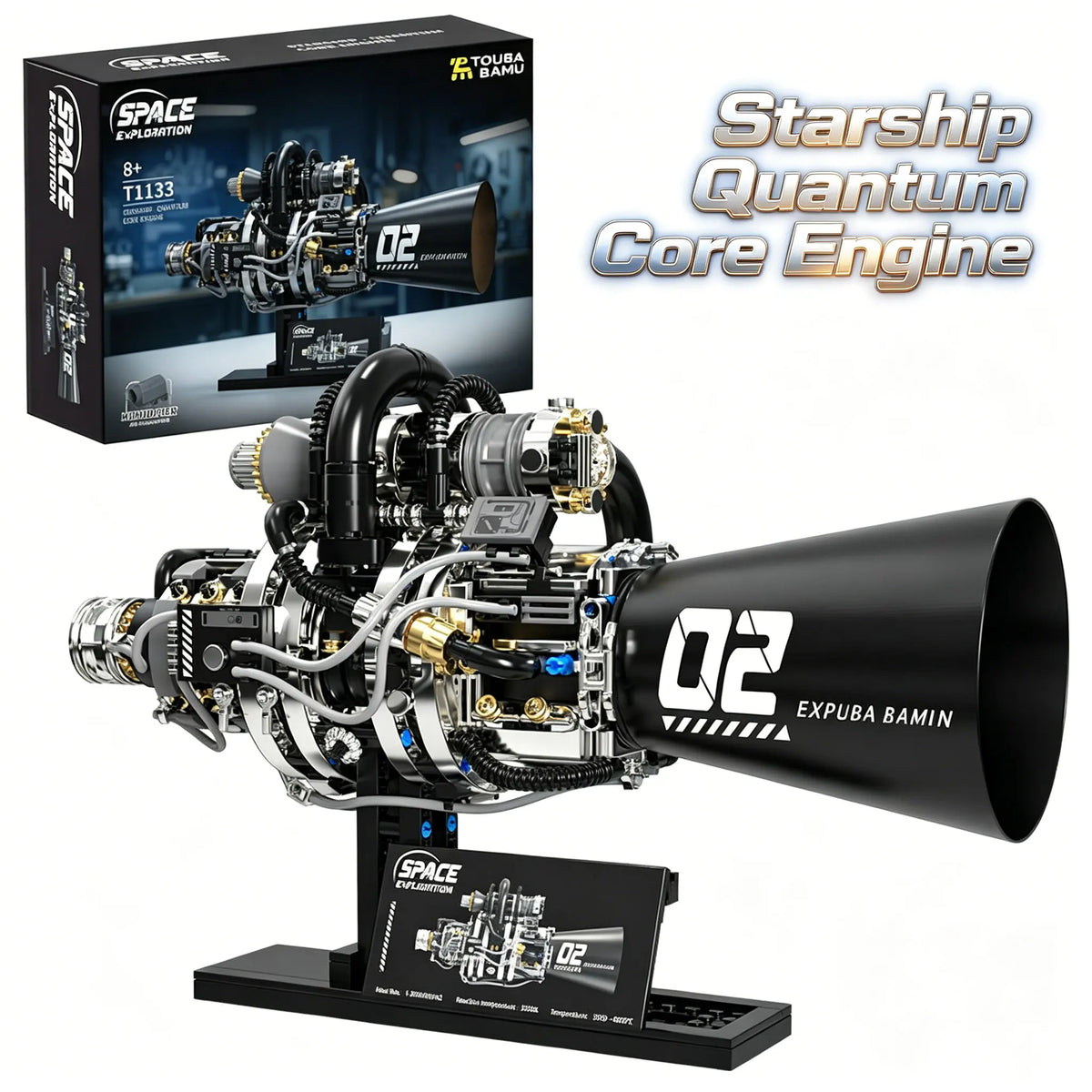 Starship Quantum Core Engine Building Blocks Space Exploration Rocket Engine Mechanical Bricks Set with Display Stand Toy Gift