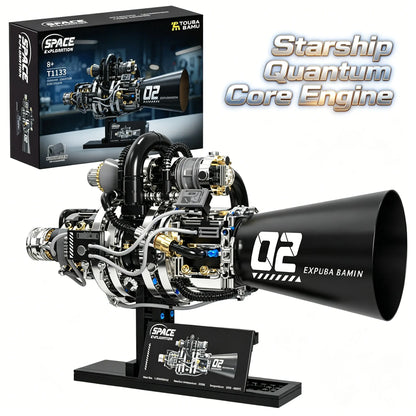 Starship Quantum Core Engine Building Blocks Space Exploration Rocket Engine Mechanical Bricks Set with Display Stand Toy Gift