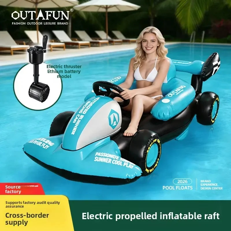 Inflatable Electric Floating Raft Racing Model Built-in Propeller Swimming Pool Water Entertainment Backrest Lounge Chair