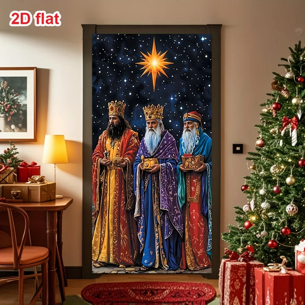 2D Flat 1pc Three Kings Festival Door Hanging Banner Christmas New Year Party Decoration Festive Supplies Polyester Backdrops